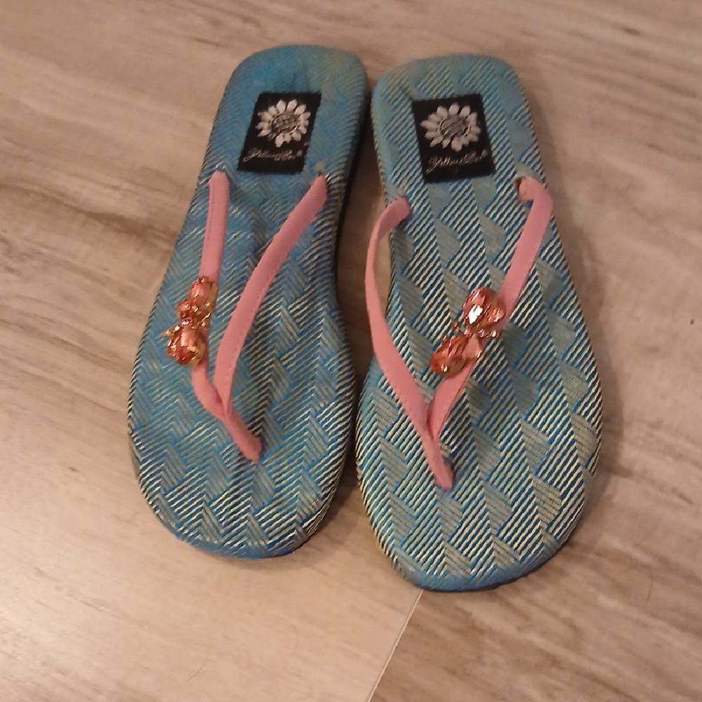Yellow Box Blue and Pink Sandals